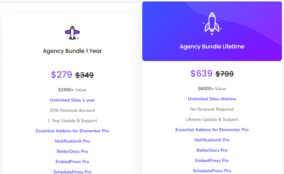 Essential Addons Agency Bundle Pricing Plan